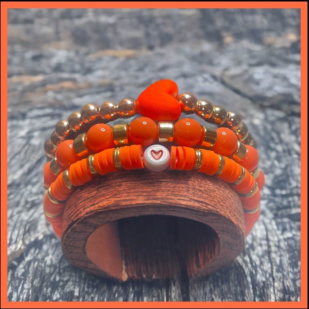 Orange & gold beaded bracelet set ( new-handmade )
